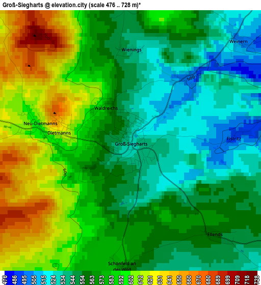 Groß-Siegharts elevation map