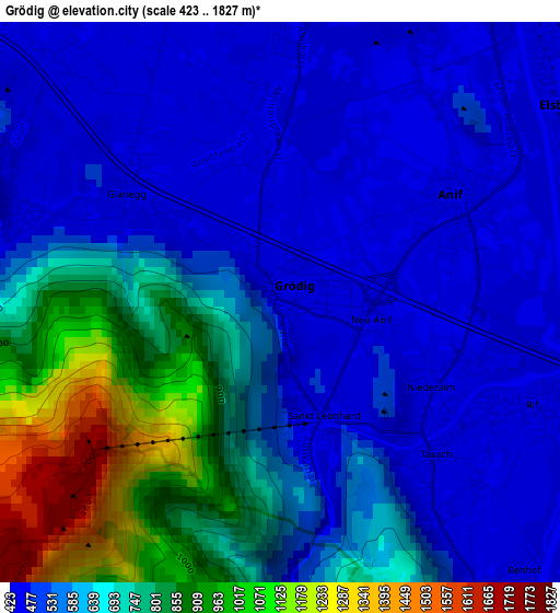 Grödig elevation map