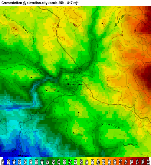 Gramastetten elevation map