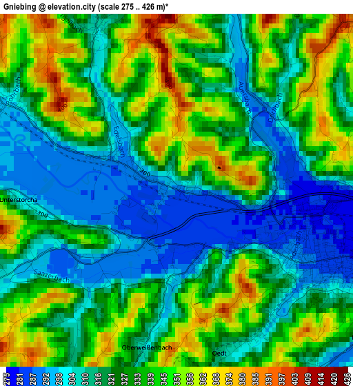 Gniebing elevation map