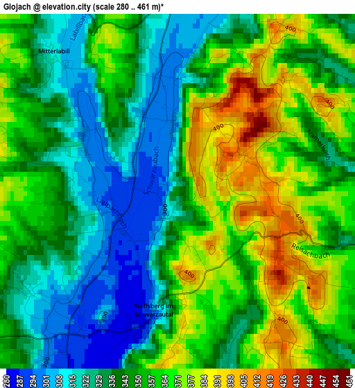 Glojach elevation map