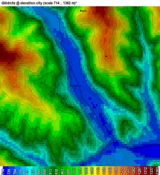 Glödnitz elevation map