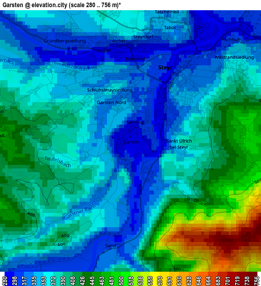 Garsten elevation map