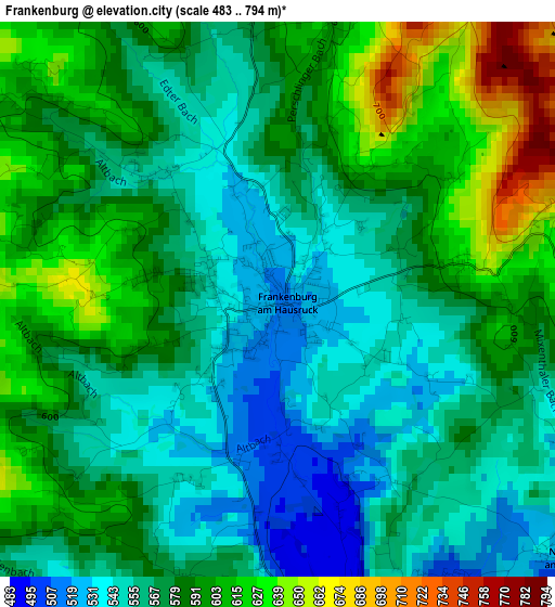 Frankenburg elevation map