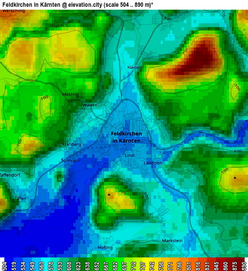 Feldkirchen in Kärnten elevation map