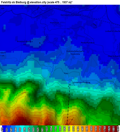 Feistritz ob Bleiburg elevation map