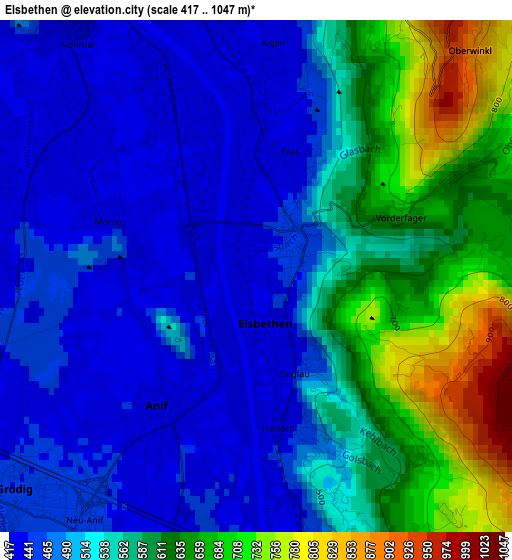 Elsbethen elevation map