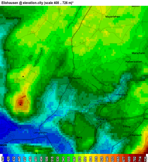 Elixhausen elevation map