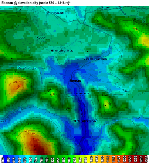 Ebenau elevation map