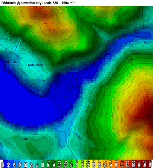 Döbriach elevation map