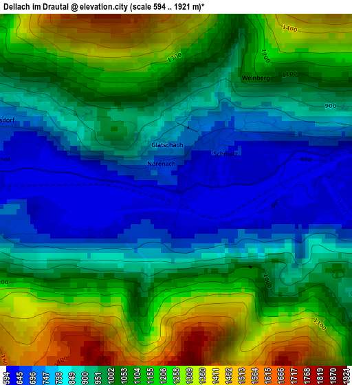 Dellach im Drautal elevation map