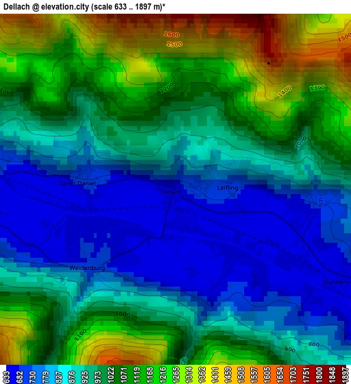 Dellach elevation map