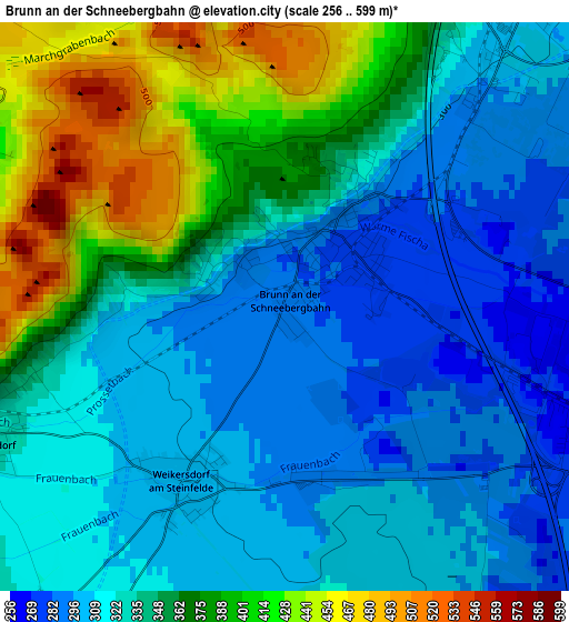 Brunn an der Schneebergbahn elevation map