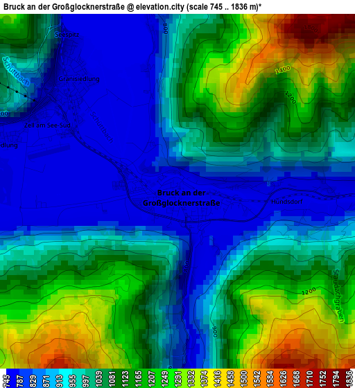 Bruck an der Großglocknerstraße elevation map