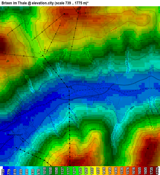 Brixen im Thale elevation map