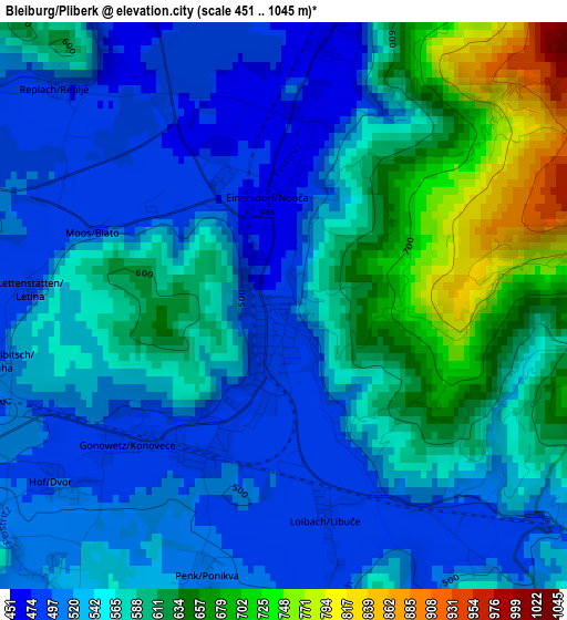 Bleiburg/Pliberk elevation map