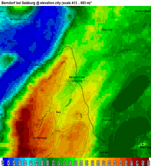 Berndorf bei Salzburg elevation map