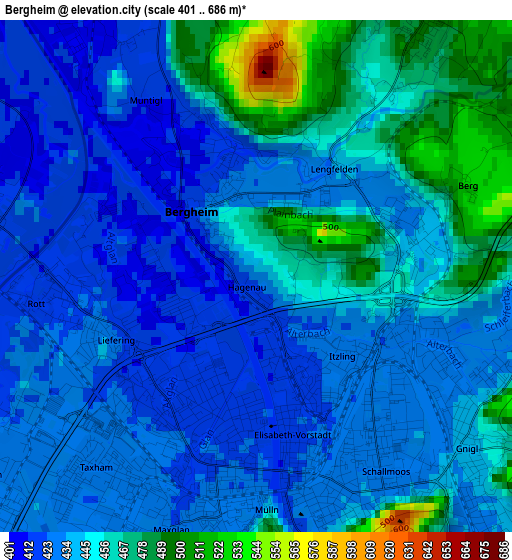 Bergheim elevation map