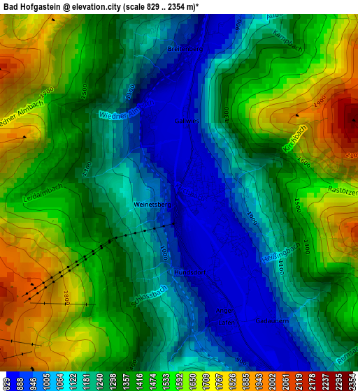 Bad Hofgastein elevation map