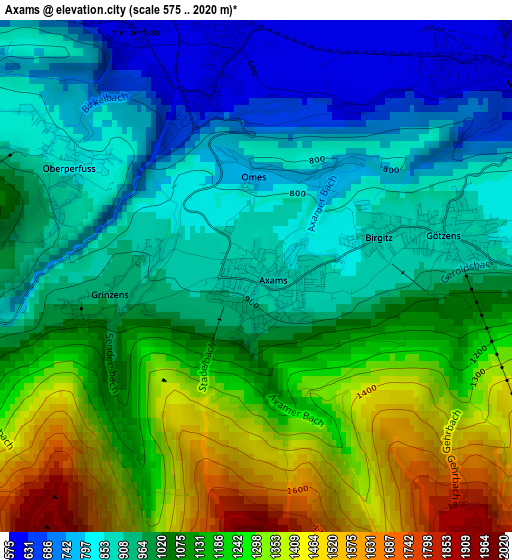 Axams elevation map