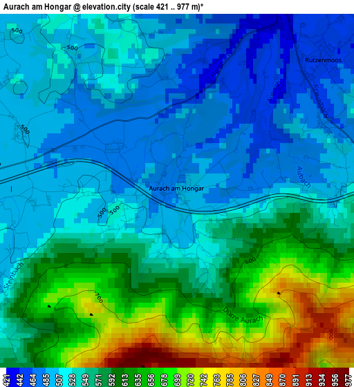 Aurach am Hongar elevation map