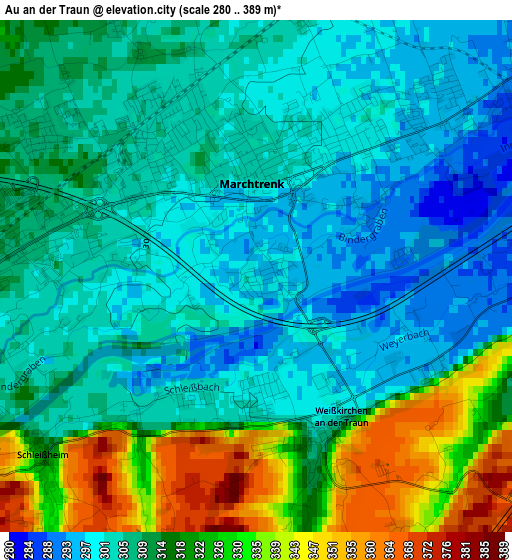 Au an der Traun elevation map