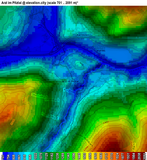 Arzl im Pitztal elevation map