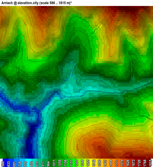 Arriach elevation map