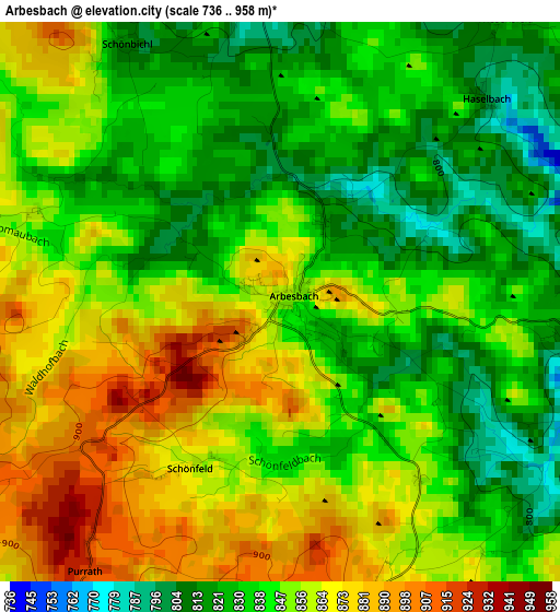 Arbesbach elevation map