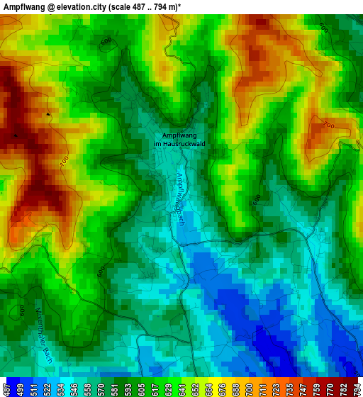 Ampflwang elevation map