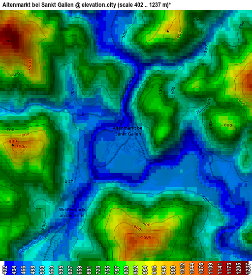 Altenmarkt bei Sankt Gallen elevation map