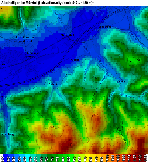 Allerheiligen im Mürztal elevation map