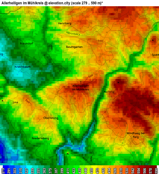 Allerheiligen im Mühlkreis elevation map