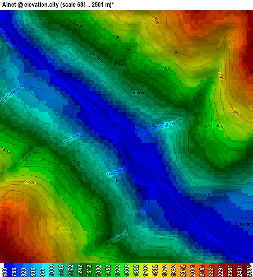 Ainet elevation map