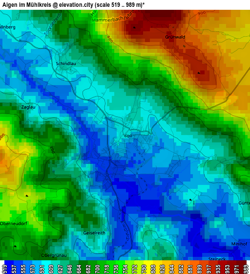 Aigen im Mühlkreis elevation map