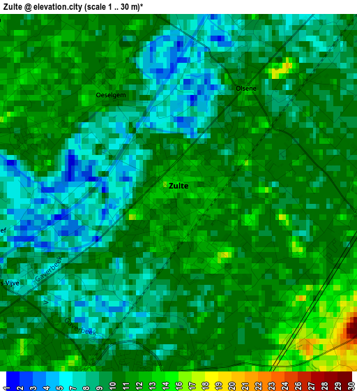 Zulte elevation map