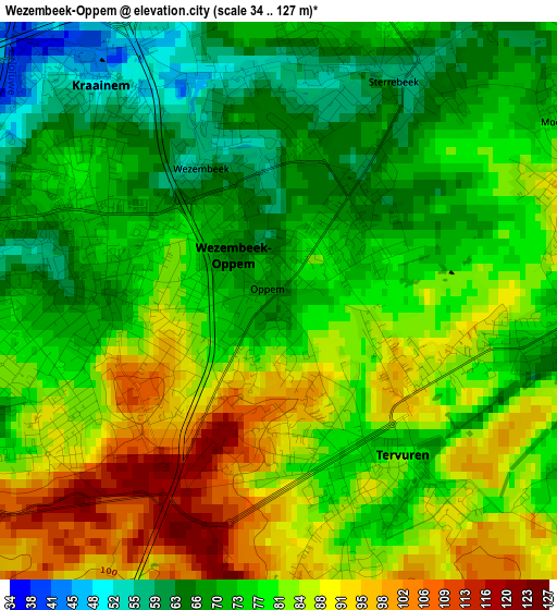 Wezembeek-Oppem elevation map