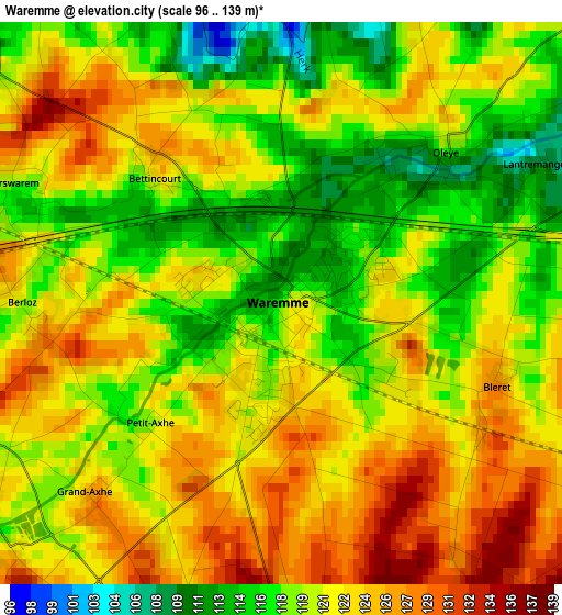 Waremme elevation map