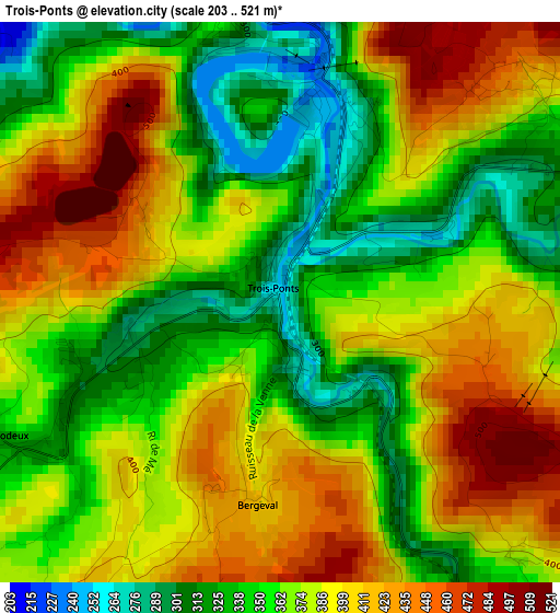 Trois-Ponts elevation map