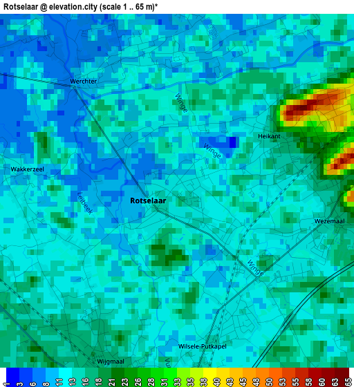 Rotselaar elevation map