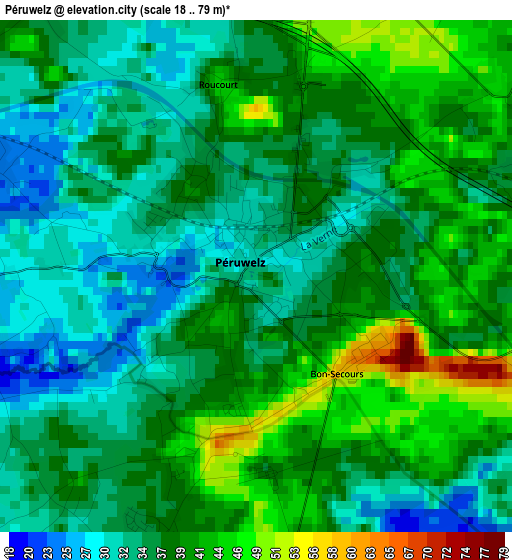 Péruwelz elevation map