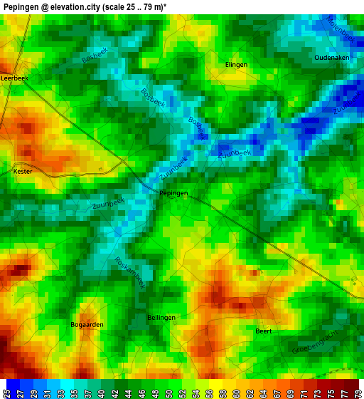 Pepingen elevation map