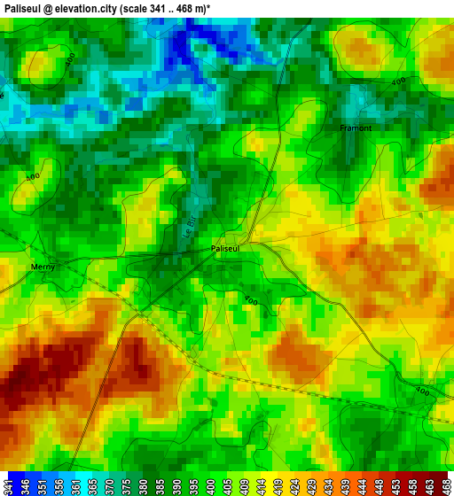 Paliseul elevation map