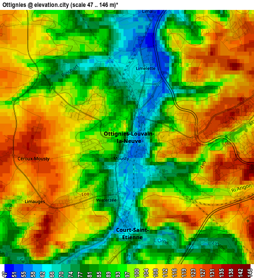 Ottignies elevation map