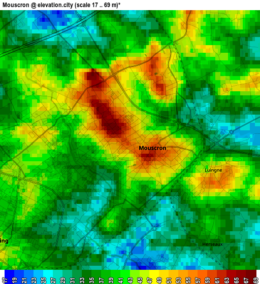 Mouscron elevation map