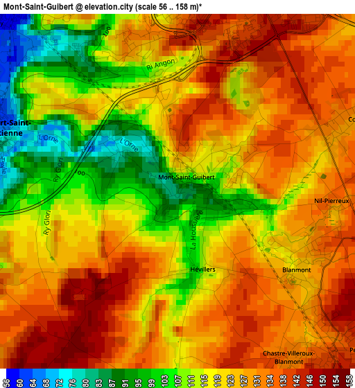 Mont-Saint-Guibert elevation map