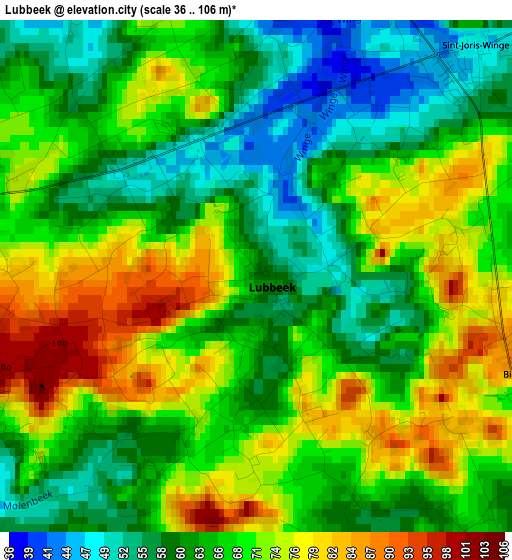 Lubbeek elevation map