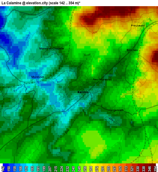 La Calamine elevation map