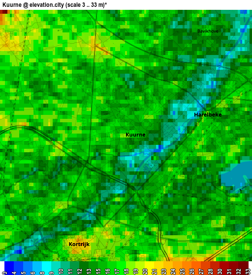 Kuurne elevation map