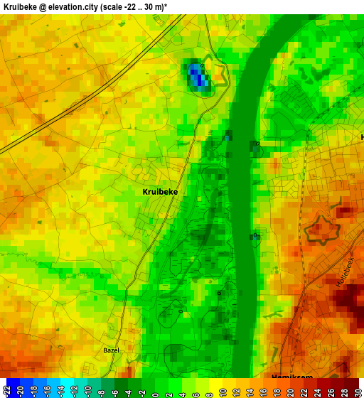 Kruibeke elevation map